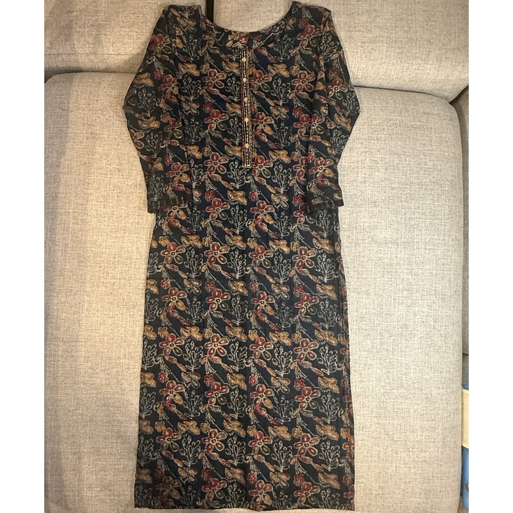 Vintage Boho Floral Midi Dress Women Small‎ Prairie Cottagecore 3/4 Sleeve